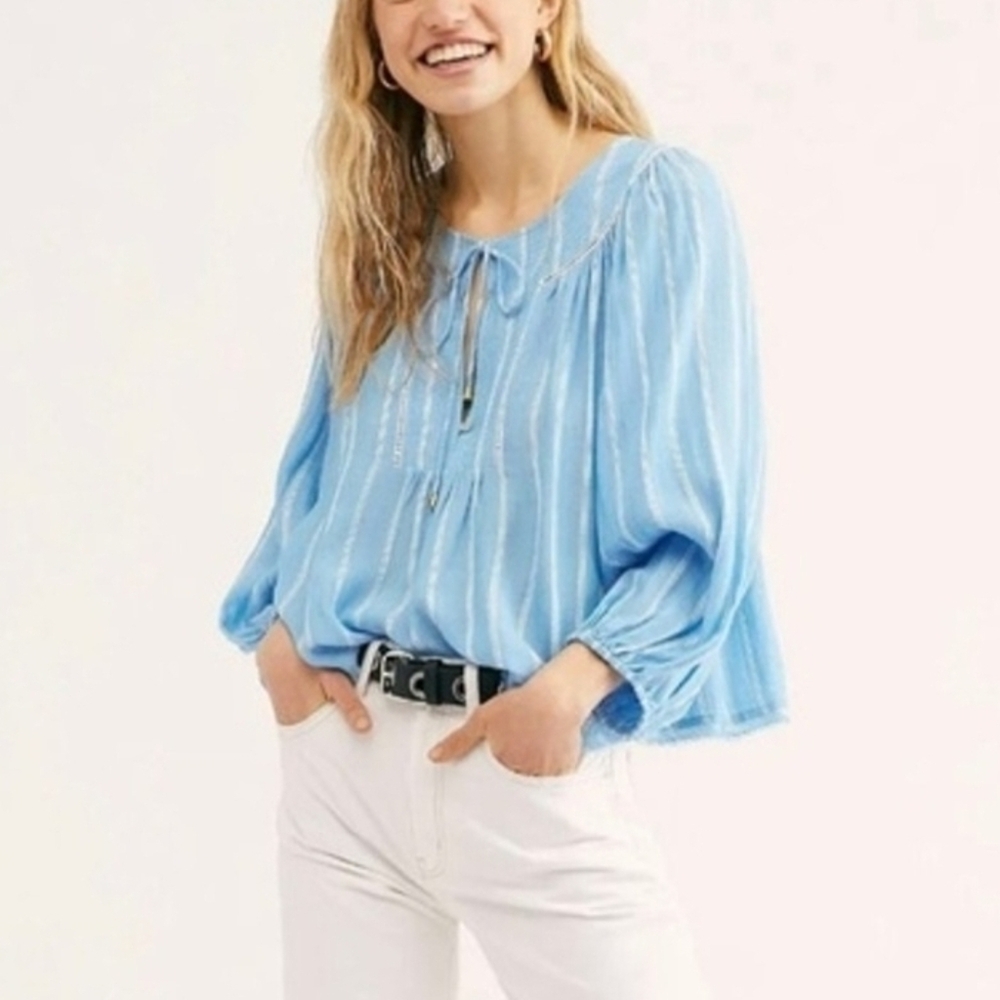 Free People Light Blue Striped Blouse